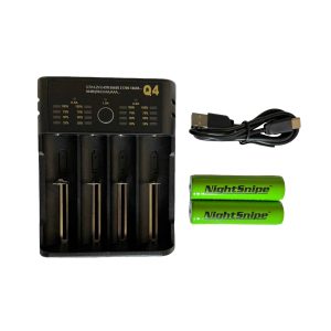 NightSnipe 4-Port Charger and (2) 18650 Batteries