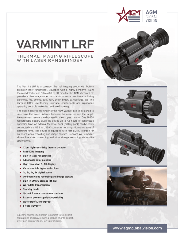 AGM Varmint LRF Thermal Weapon Sight Data Sheet