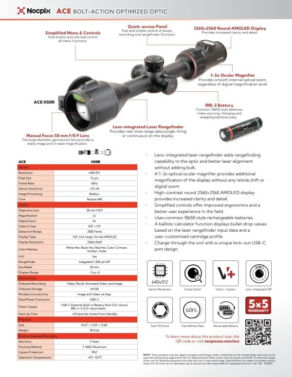 Nocpix ACE H50R Thermal Riflescope Data Sheet