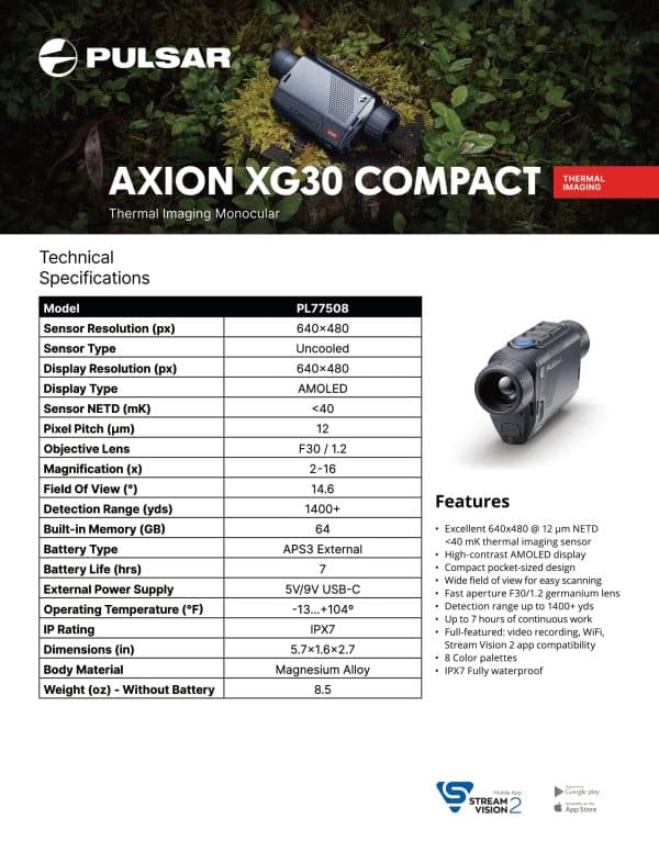 Pulsar Axion 2 XG30 Compact Specification Sheet