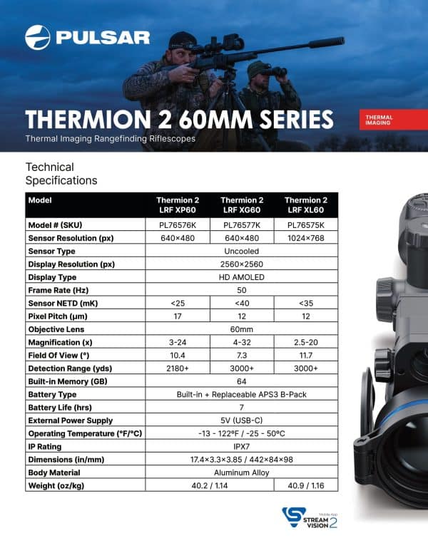 Pulsar Thermion 2 LRF XG60 Thermal Riflescope (Free Pulsar APS 3 Battery Pack!) - Image 11