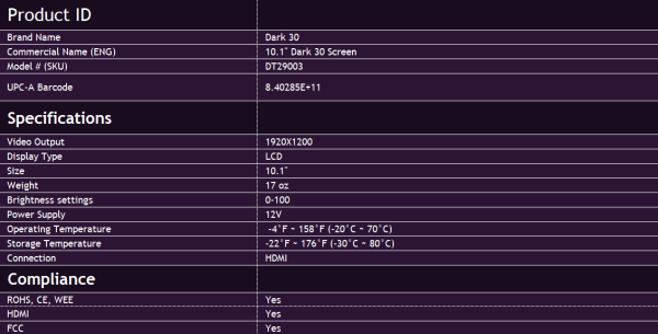 Dark30 Replacement 10.1" Screen