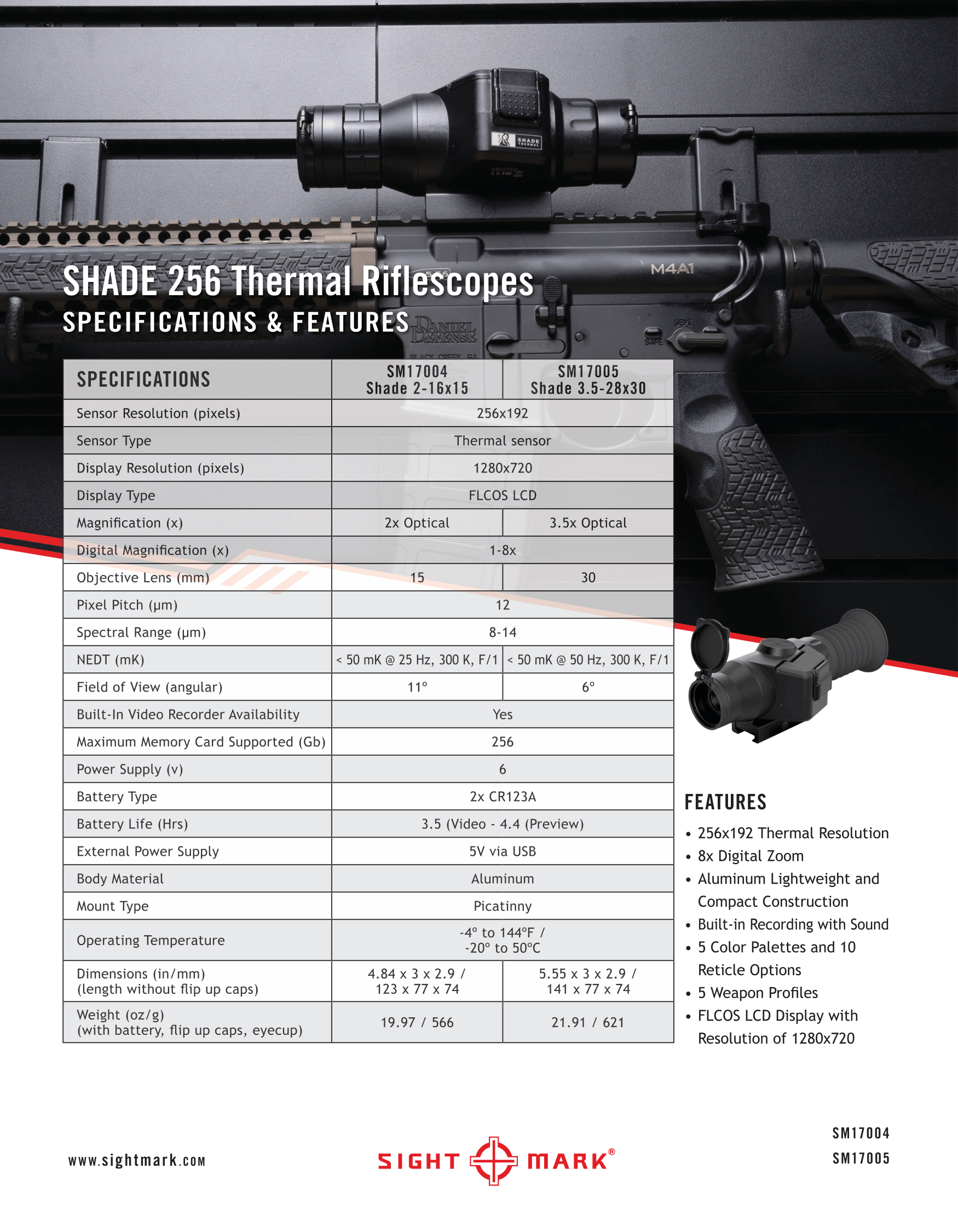 Sightmark Shade Spec Sheet