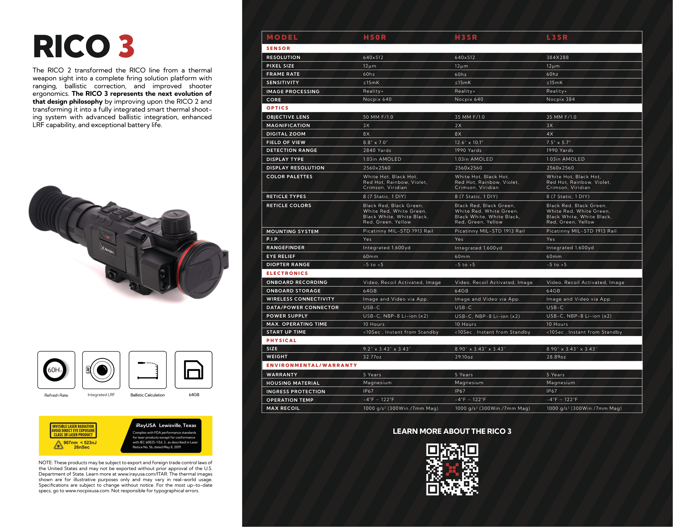 Nocpix RICO 3 Family Spec Sheet
