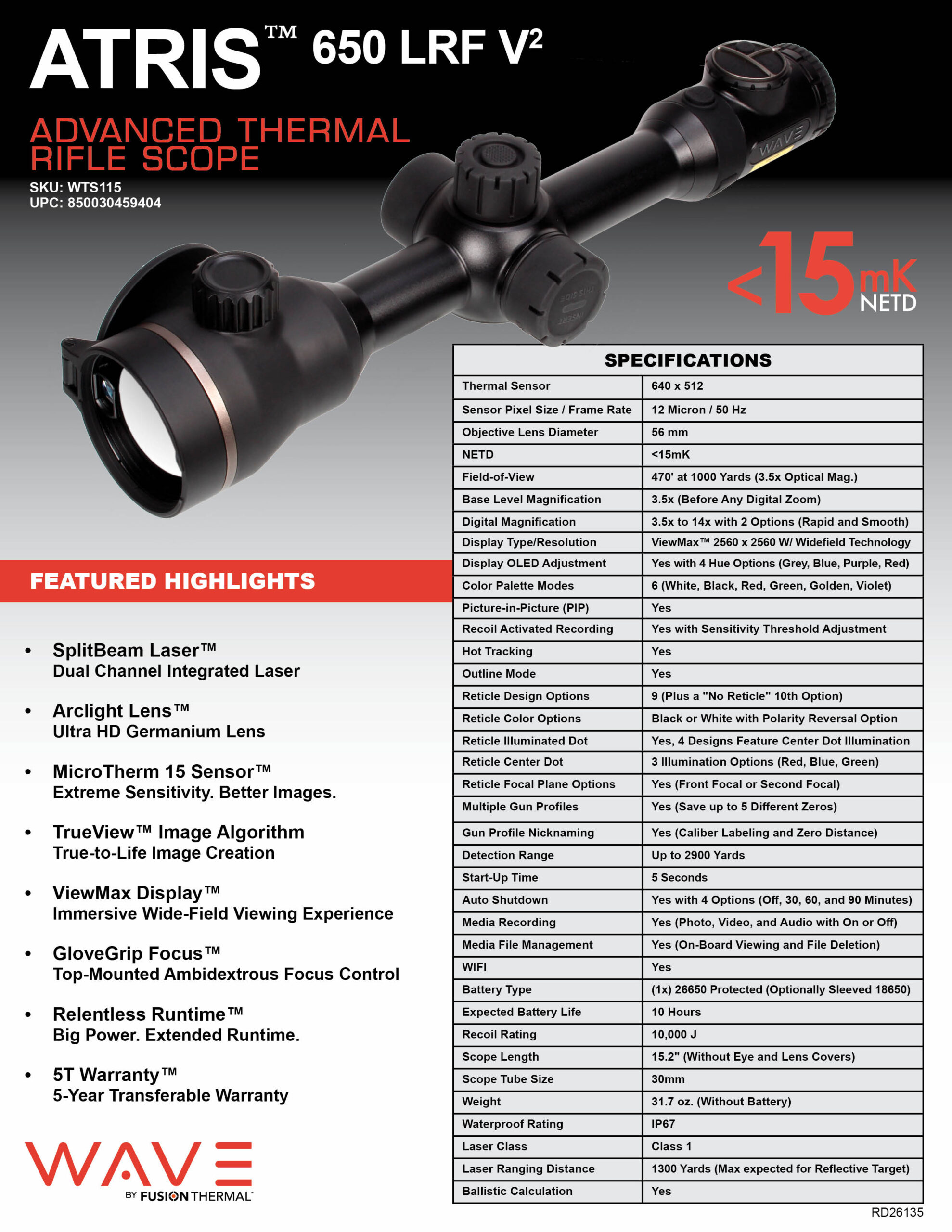 WAVE ATRIS 650 LRF V2 Spec Sheet