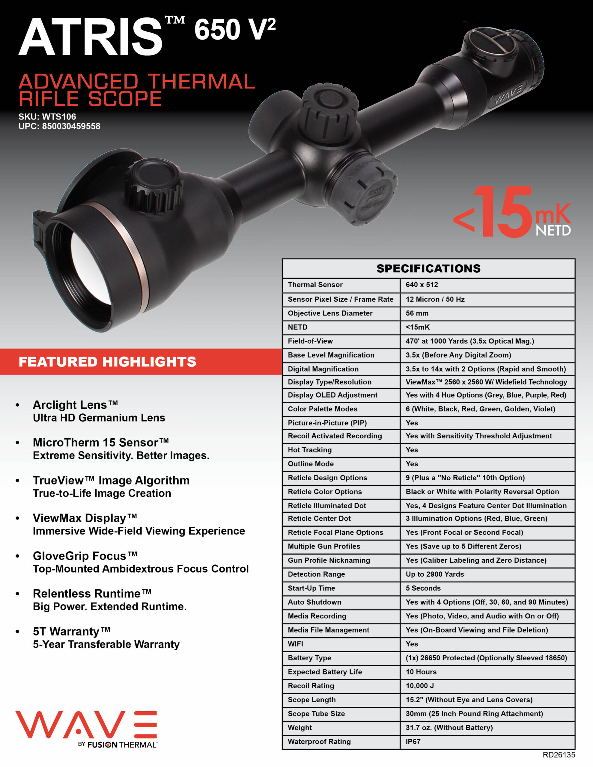 WAVE ATRIS 650 V2 Thermal Spec Sheet