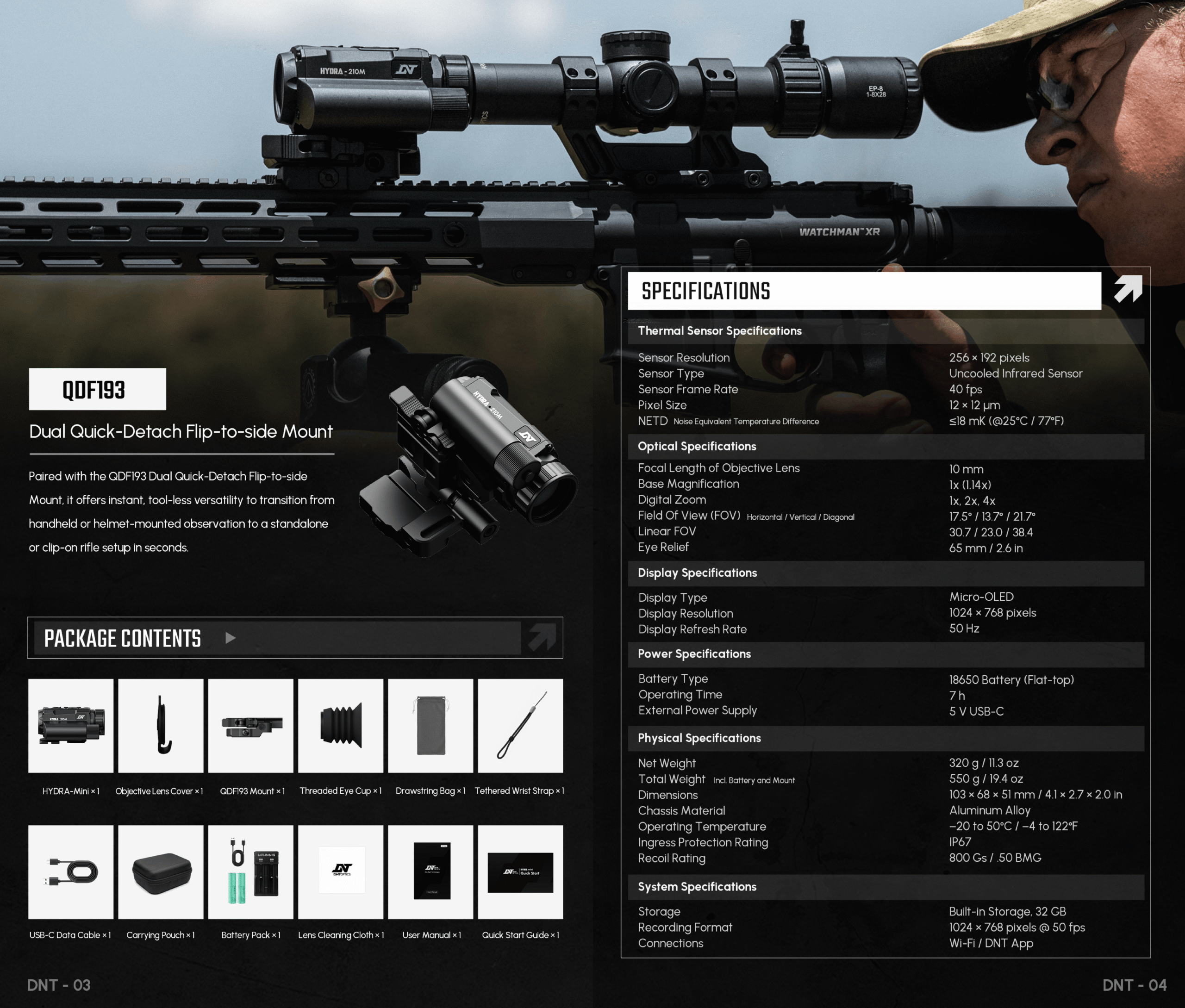 DNT Hydra Mini HS210M Multi-Function Thermal Scope Spec Sheet