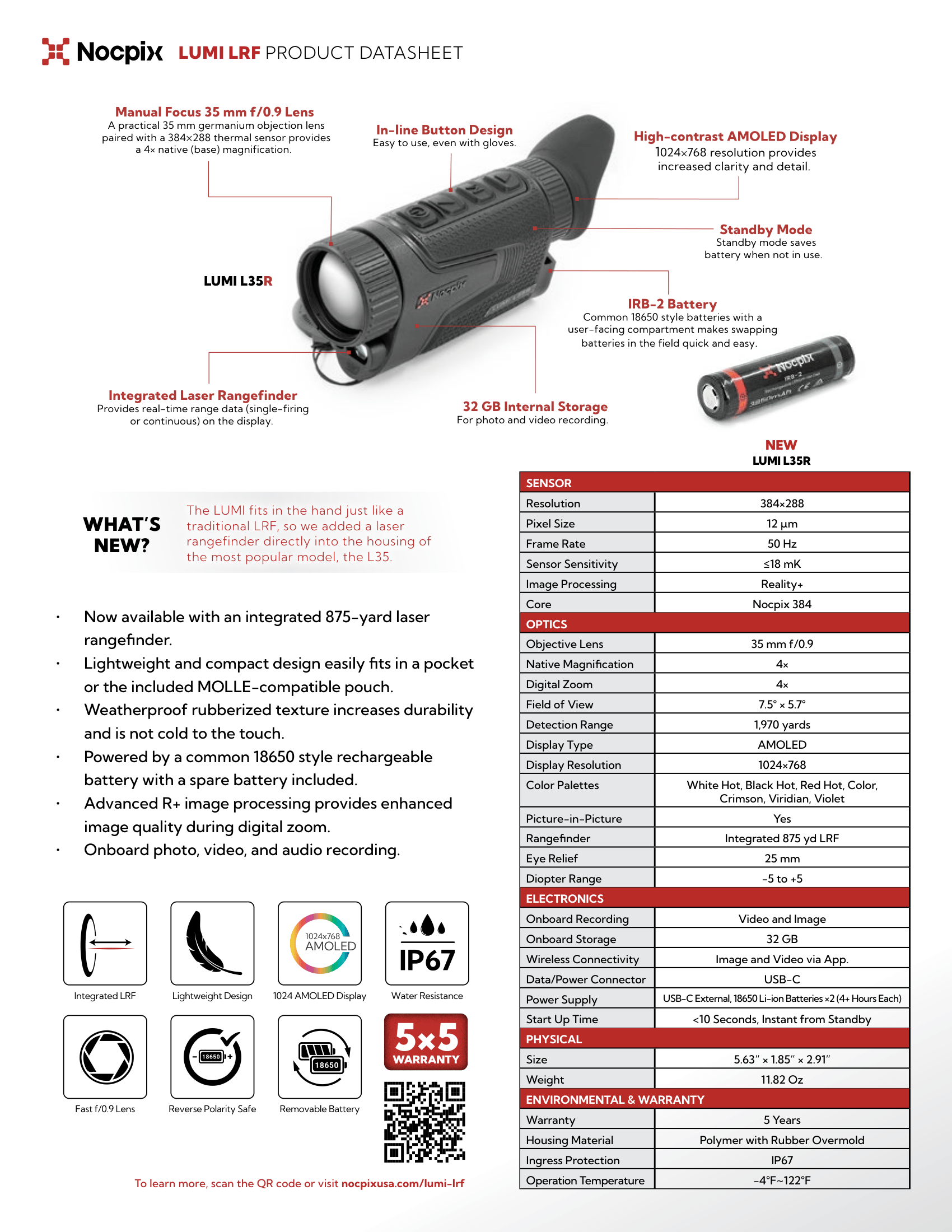 Nocpix LUMI L35R Thermal Monocular Spec Sheet
